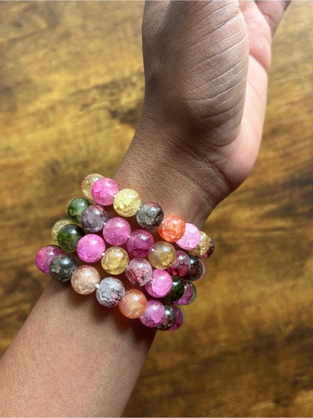 4pcs Bubblegum Handmade Glass Stone Beaded Stretch Bracelet